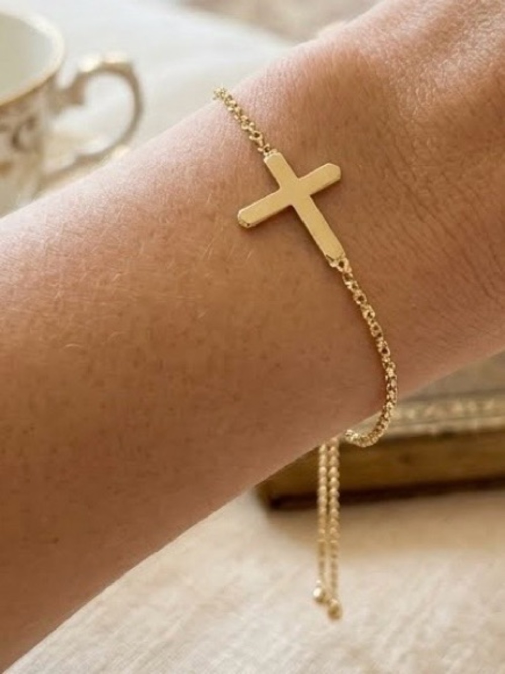 Gold Cross Sliding Chain Adjustable Size Bracelet for Women
